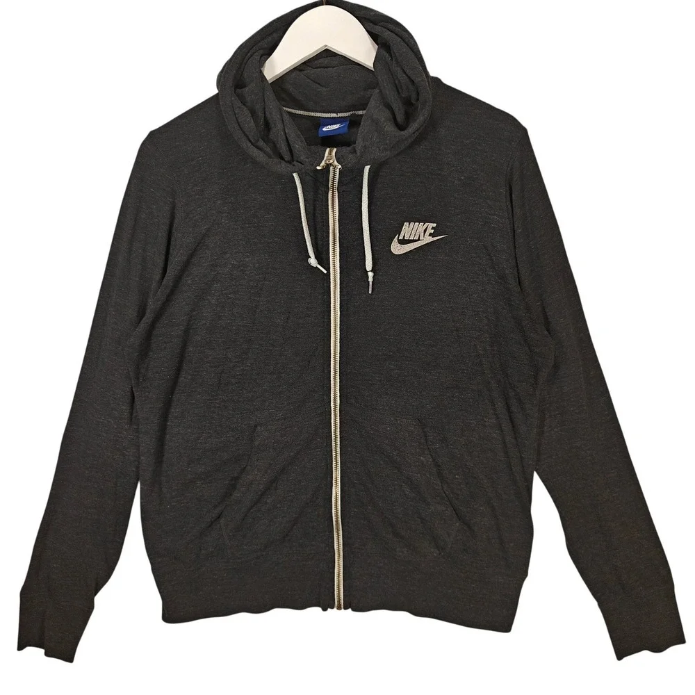 Nike Mens Charcoal Heather Grey Full Zip Hoodie Organic Cotton Blend Large